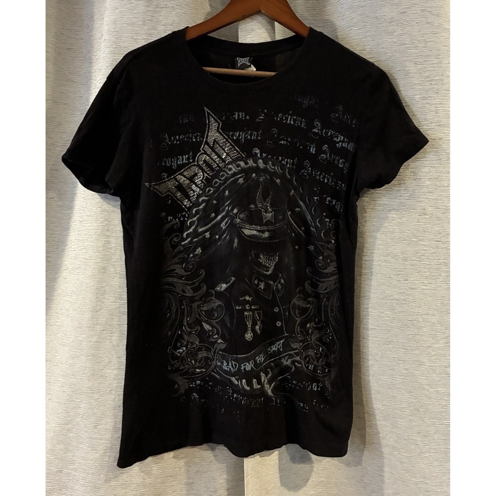 Vintage Tapout Shirt Teen Large Black 2000s Y2K Faded‎ Grunge